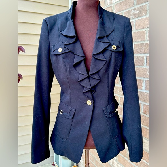 White House Black Market Jackets & Blazers - WHITE HOUSE BLACK MARKET s8 gorgeous blk blazer-looks NEW-ruffles at lapel